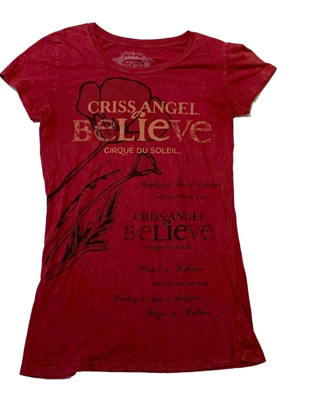 Cirque Du Soleil Criss Angel Believe T-Shirt Women's 2XL Red Cotton Concert Tee